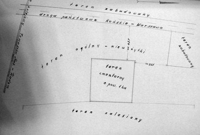 Szkic usytuowania cmentarza ydowskiego w Drzewicy (rdo: AAN, MGK, sygn. 9/33, Decyzje o zamkniciu cmentarzy)