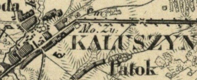 Plan Kauszyna z 1839 r. z zaznaczeniem najstarszego cmentarza ydowskiego ("Mo[giki] y[dowskie]). rdo: Topograficzna Karta Krlestwa Polskiego