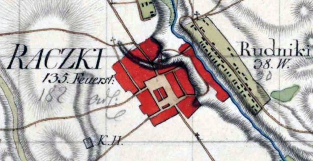 Plan okolic Raczek z lat 1795-1895 z zaznaczeniem cmentarza ydowskiego